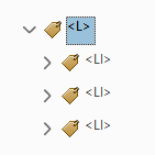 Screenshot of Tags Pane with a list tag with three list items.