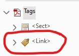 Screenshot of Tags tree with new link tag circled in red.