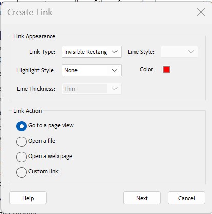 Create link dialogue with