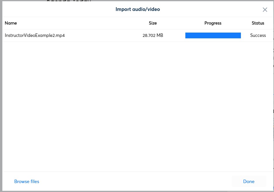 Screenshot of Imported Video's progress.