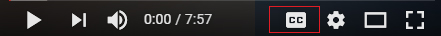 Screenshot of video player controls with Closed Captioning Icon.