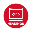 Red circle icon with a screen featuring <H1> and the word 