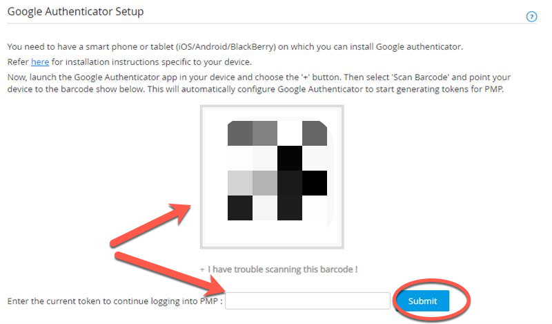 Screenshot depicting the Google Authenticator Setup pane