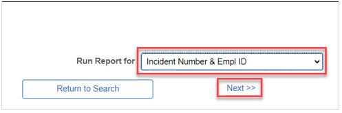 Image of Run Report for dropdown menu and Next link