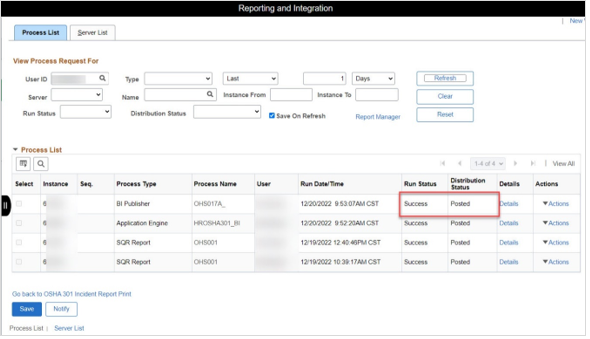 Image of Run Status and Distribution Status columns