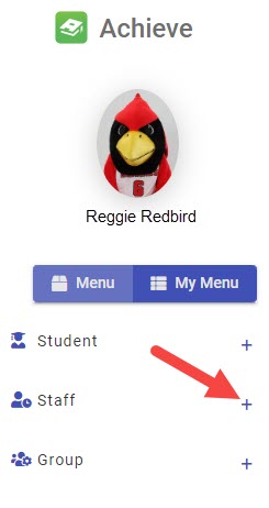 Image of Achieve menu with Staff option