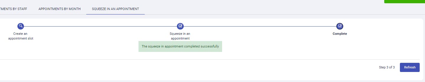 The squeeze in appointment completed successfully mesage