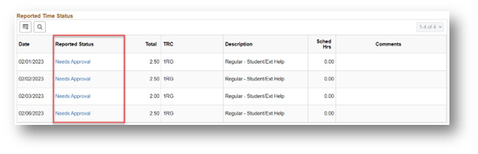 Reported Time Status field