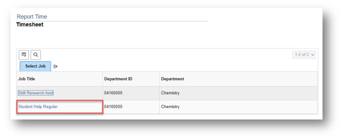 Report Time Subpage with Report Time header, showing example of two different student jobs shown listed