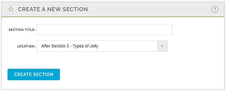Screenshot depicting the Create A New Section pane