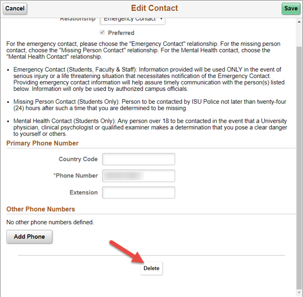 Edit Contacts - Delete option Edit Contacts - Delete option